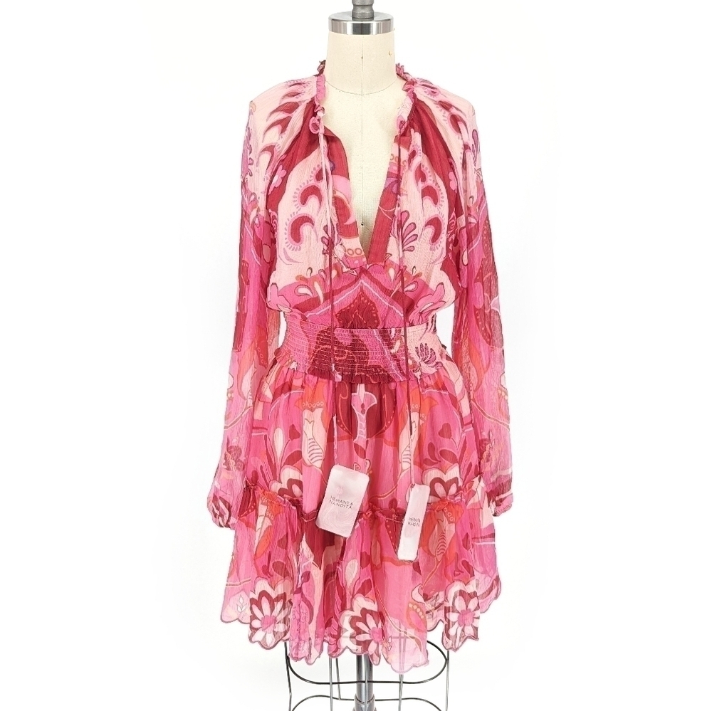 NEW Hemant & Nandita Floral Dress Pink XS bohemian resortwear coastal cowgirl